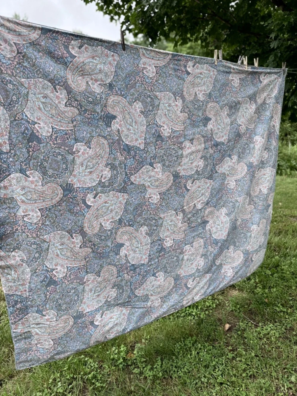Vintage Blue Pink Paisley Twin Bed Duvet Cover and Flawed Fitted Sheet 2 pc USA